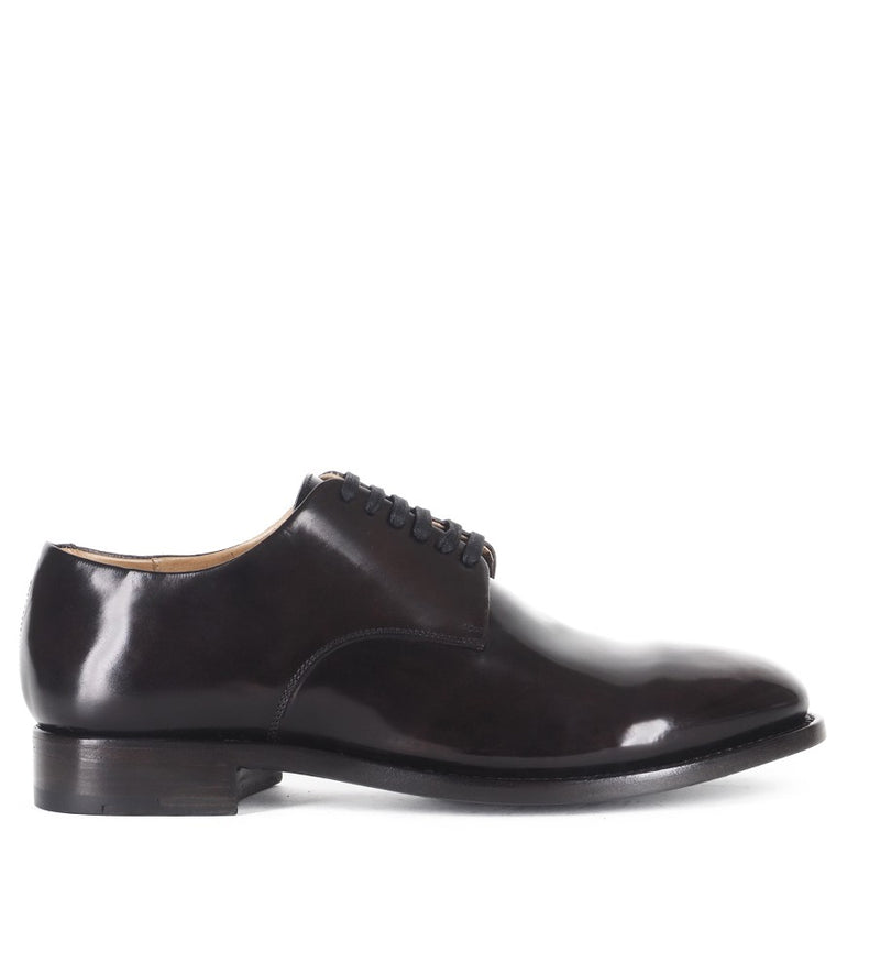 WOLF 13<br>Black derby shoes in shell cordovan